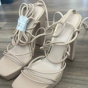 Liliana Beige Strappy Block Heels
